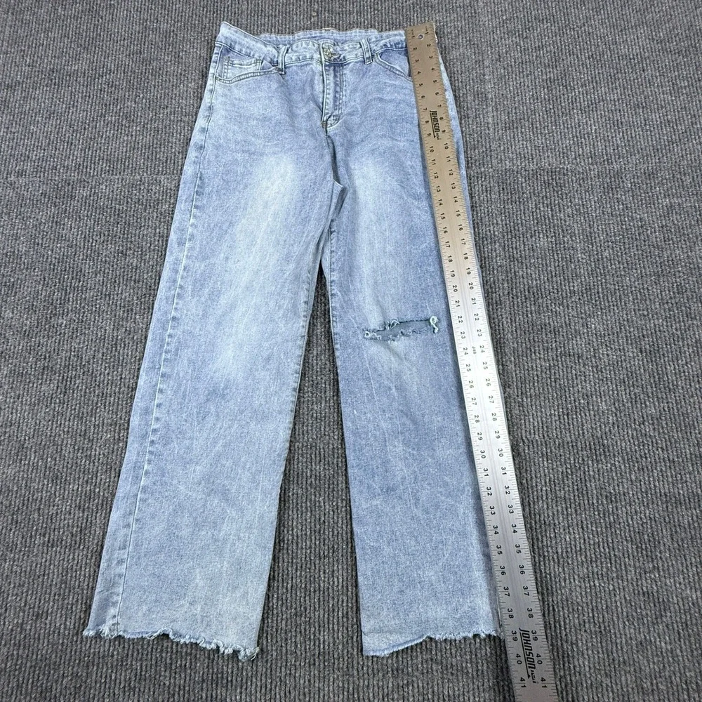 Womens Light Wash Distressed Wide Leg Jeans Size XL Raw Hem LC7873654-104